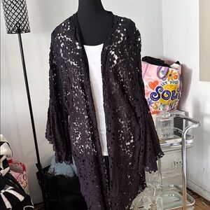 Free People draped Black Lace kimono